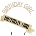 Birthday Girl rhinestone tiara and gold glitter sash set for birthday party celebration. - Gold Set
