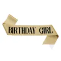 Gold glitter birthday girl sash party accessory, stylish ribbon for celebration events. - One Size / Birthday Girl / Gold with Black Text