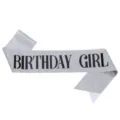 Silver glitter birthday girl sash party prop metallic ribbon accessory for women celebration - One Size / Birthday Girl / Silver with Black Text