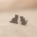 Pendientes de botón de gato y ratón lindos de acero inoxidable, joyería de moda con diseño animal. - 794 Negro Gato y Ratón Asimétrico