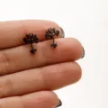 Black stainless steel tree stud earrings, minimalist geometric plant ear jewelry for daily wear. - Tree of Life (653) / Black