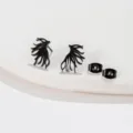Minimalist black stainless steel leaf shaped stud earrings with secure butterfly backings. - Maple Leaf (655) / Black