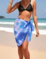 Blau weiß Batik Strand Sarong Detail, elegante Chiffon Bikini Überwurf für Damen Urlaub. - Einheitsgröße / Blau