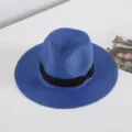 Sombrero de paja azul con cinta negra, clásico sombrero de sol para playa de verano. - M (56-58cm) / Azul
