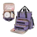 Multi-layer nail polish organizer bag with large capacity, compartments, and adjustable strap. - Purple