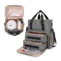 Double layer nail polish organizer bag with multi compartments and clear storage pockets. - Gray