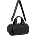 Close-up detail of the durable black cylinder duffel bag with smooth zipper and sturdy handle. - Black