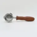 Stainless steel coffee bottomless portafilter with solid wood handle for espresso machine. - 51mm La Marzocco Style Handle