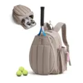 Beiger Tennisrucksack mit Schlägerfach, Schuhfach und Zubehör für Outdoor-Sport und Pickleball. - Khaki