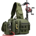 Sac de pêche tactique multifonctionnel, sac à bandoulière avec porte-canne, variante verte. - Vert