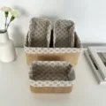 Ensemble de paniers de rangement tissés avec doublure en tissu floral pour organisation. - Doublure Florale Brune Bambou Carbonisé Ensemble 4 Pièces / Ensemble 4 Pièces (36x26x15cm & 23x14x12cm x3)
