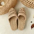 Woven straw slippers breathable summer home sandals lightweight comfortable anti-slip footwear - 38 / White Mesh Style