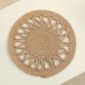 Natural handmade woven placemat round heat insulation pad for kitchen dining table use. - 35cm Khaki Cotton Rope Placemat with Inner Wavy Layer