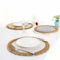 Handmade natural woven placemat detail shot for dining table decor and heat insulation pad - Water Hyacinth Braided 30cm
