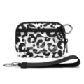 Black and white leopard print nylon coin purse with clear ID window and wrist strap keychain. - Cow Print