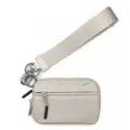 Beige nylon mini wristlet pouch wallet with keyring and zipper for women daily use. - Khaki