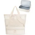 Sac de plage en filet beige avec compartiment isotherme inférieur grande capacité fermetures. - Beige