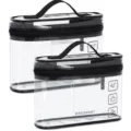 Clear Travel Toiletry Bag Set Waterproof Transparent Cosmetic Makeup Pouch Organizer - Black