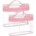 2-Piece Clear Travel Toiletry Bags Transparent Cosmetic Makeup Pouch with Handle Pink - Pink