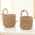 Handmade woven storage basket for home organization, natural seagrass hanging basket decor. - Single Handle Hanging Basket / Diameter 14cm (With Handle 20cm) / Natural Straw Color