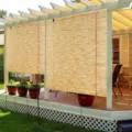 Outdoor reed roll-up blind natural sunshade curtain for patio garden home decor and shading - 100x150cm / Natural Reed Blind with White Thread, with Pulley System