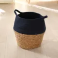 Cesto per fiori in corda di cotone blu navy e paglia, coprivaso pieghevole per decorazione giardino - 35cm / Nero