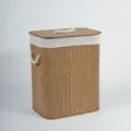 Handmade bamboo woven laundry hamper with lid and rope handles for home organization storage. - 40x30x60 cm / Carbonized Multi-Thread Laundry Basket