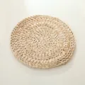 Handmade woven corn husk placemat round natural straw heat insulation table mat detail view - 38 cm with 2 Middle Natural Large Braids