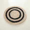 Handmade corn husk woven placemat round heat insulation mat rustic table coaster 1pc - 38 cm with 2 Middle Black Large Braids