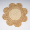 Close up view of handwoven straw flower placemat, natural plant fiber heat insulation. - Corn Husk Braid and Water Hyacinth Petal Placemat