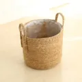 Natural seagrass woven storage basket with dual handles and waterproof plastic liner inside. - Large Solid Color Planter (35cm Top, 30cm Height)