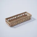 Handmade woven storage basket detail showing natural texture and hollow side design for desktop. - Style 1