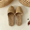 Handmade woven rattan grass slippers for summer home casual breathable comfortable indoor wear. - 38 / Closed-Toe Style