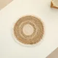 Natural handmade woven round placemat heat insulation pad for dining table kitchen use - 25cm Bulrush and Corn Husk Rope Mat with Tassels
