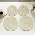 Set di 4 tovagliette rotonde intrecciate ecologiche in paglia naturale da cucina - 30cm / Bianco avorio