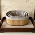 Panier de rangement en bambou fait main avec doublure en tissu, organiseur pratique. - Ensemble de 3 Ovale / 30x20x12cm, 25x16x10cm, 21x12x8cm
