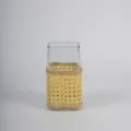 Vase en verre tissé de rotin fait à la main avec corde de chanvre, contenant hydroponique rustique. - Style 8