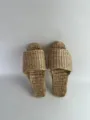 Summer woven straw slippers breathable open toe slip on flat sandals for men and women home use - 38 / Open Toe Style