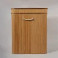 Bamboo laundry basket detail, woven storage hamper with lid and rope handle for home bedroom. - Tall Printed Laundry Basket with Lid and Divider / 52x32x60cm