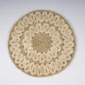 Handmade woven straw placemat close-up, showing intricate corn husk wave texture and details. - Wave Braided Style / 38cm Diameter / Natural Color