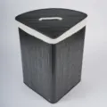 Panier à linge d'angle en bambou noir pliable corbeille de rangement avec bord en tissu - Triangulaire / 35x35x60cm / Noir