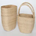 Handmade woven seagrass storage basket set, natural straw tote bag for beach and home organization. - 25x13x18cm