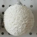 White sisal ball Christmas tree hanging ornament with silver cap for holiday decor - 6cm / White