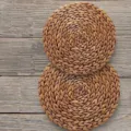 Round woven placemat straw table mat natural heat resistant table decor for dining room kitchen - 33cm Light Coffee Water Hyacinth Mat