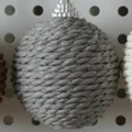 Grey hanging sisal rope Christmas ball ornament with silver cap for holiday tree decor - 6cm / Gray