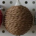 Brown Paper Rope Christmas Ball Ornament with Silver Cap for Holiday Tree Hanging - 6cm / Coffee