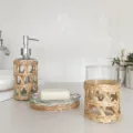 Ensemble de salle de bain en verre tressé paille distributeur de savon et gobelet. - Bouteille de Gel Douche + Bouteille en Verre