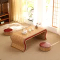 Handmade rattan tatami tea table set with small stools for balcony and living room. - 60*45*30cm