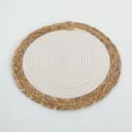 Set de table rond tisse paille et coton blanc tapis de table resistant a la chaleur - Style 3 tresse de jacinthe d'eau avec corde en coton blanc au centre 30 cm