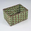 Square handmade woven storage basket for desktop entryway keys and cosmetics organization. - 27*20*16cm / Green Coffee